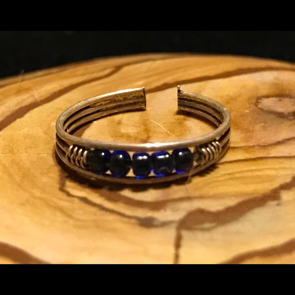 Sterling Silver Toe Ring With Blue Beads